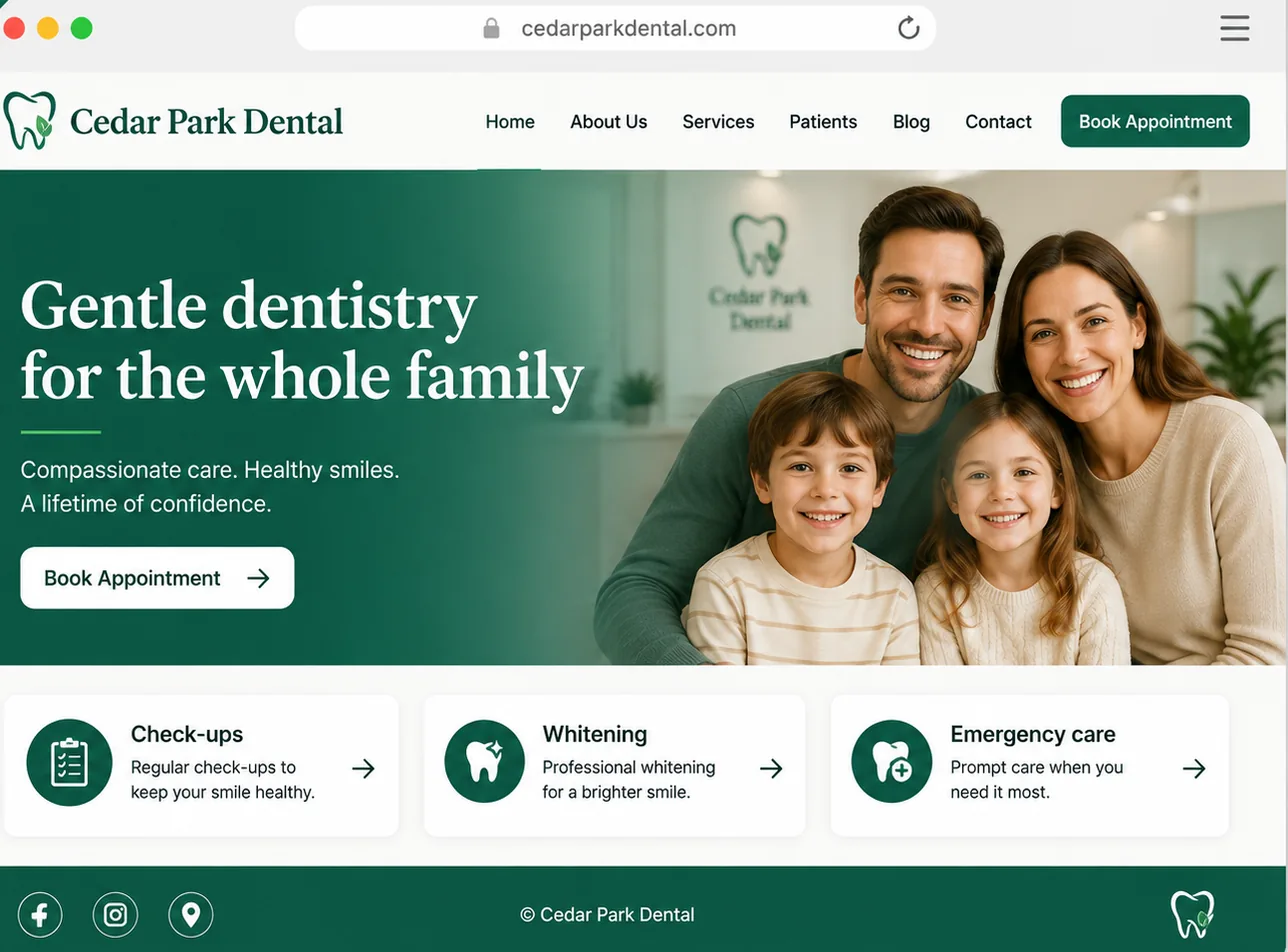 Sample dental clinic website used as a scan example