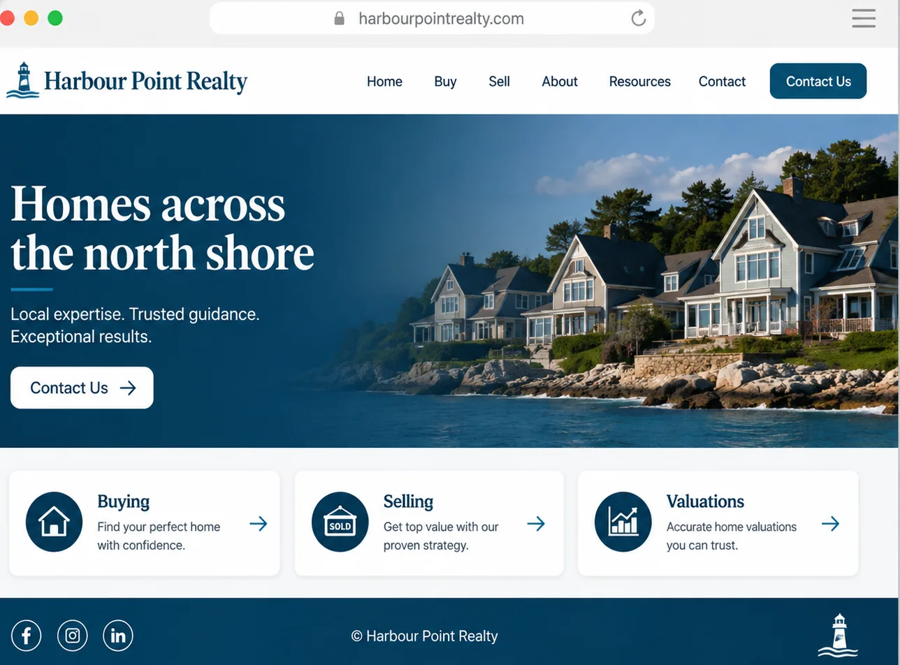 Sample real estate agency website used as a scan example