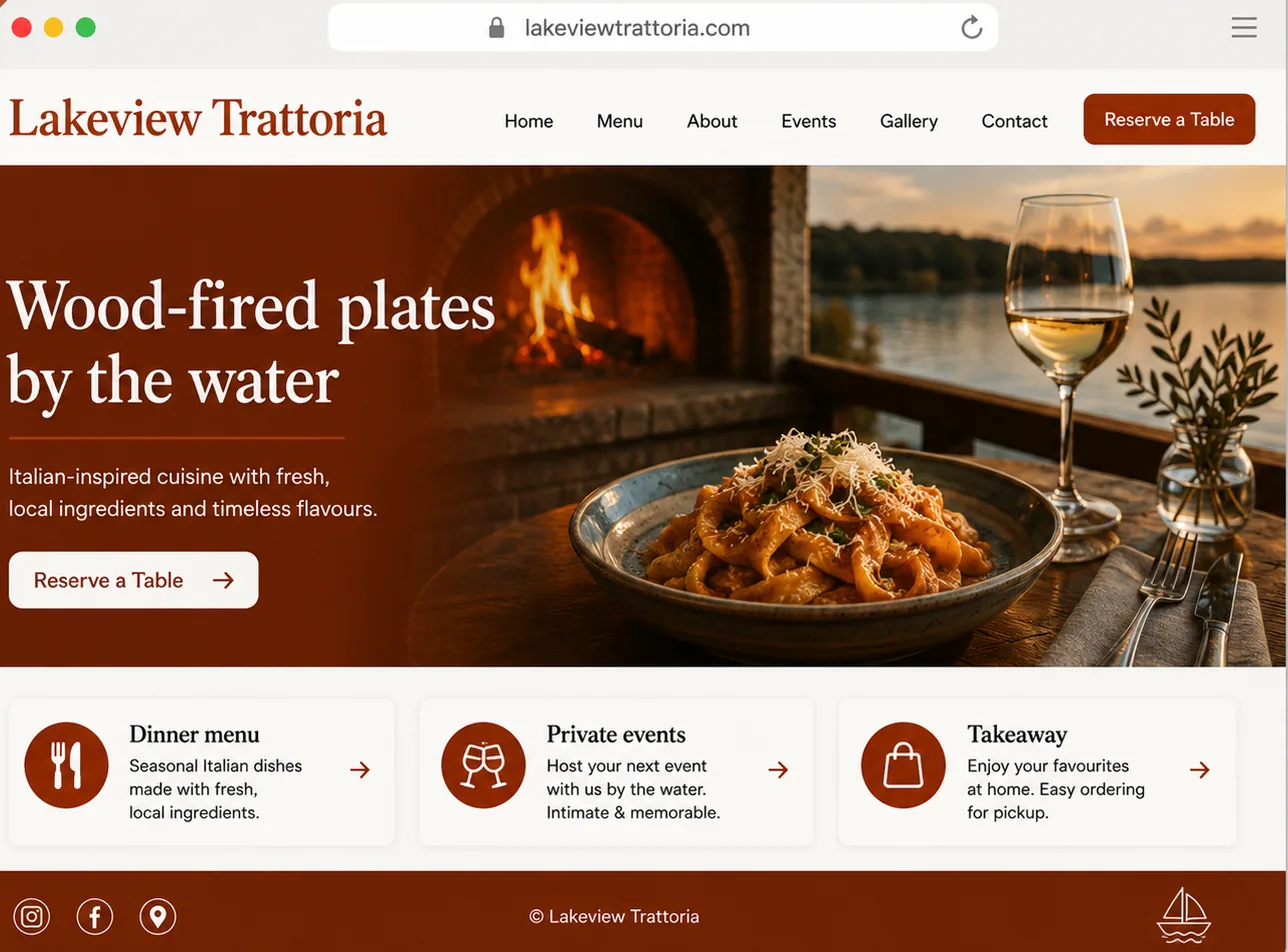 Sample restaurant website used as a scan example